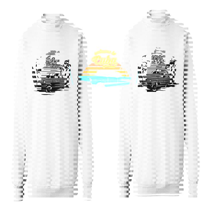 キューバ ヴィンテージカー ラム酒 葉巻 ビーチ 夕日 サーフボード ヤシの木 ハバナ ギフト お土産 太陽 カリブ海 スウェットシャツ