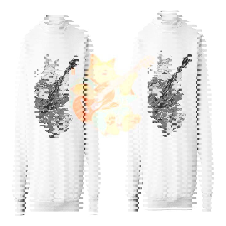 ギターを弾く日本の侍猫 忍者 浮世絵 アニメ スウェットシャツ