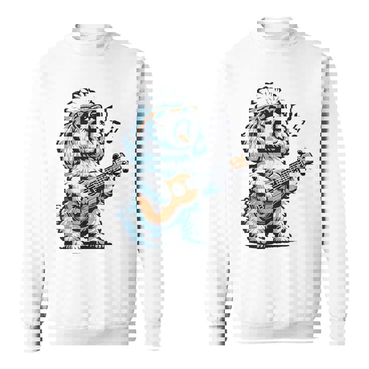 ギターを弾く犬 マルチーズプードル 面白い落書き スウェットシャツ