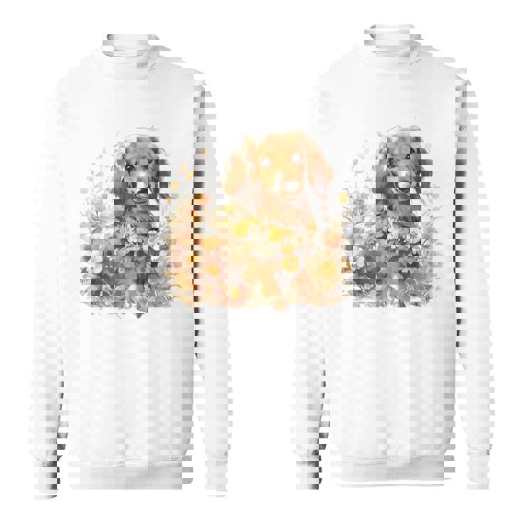 クリーム色の花のダックスフント 愛らしいミニドキシー犬 スウェットシャツ