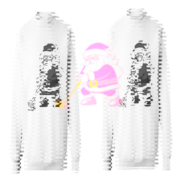 ゴルフをする面白い醜いクリスマスサンタ。 スウェットシャツ