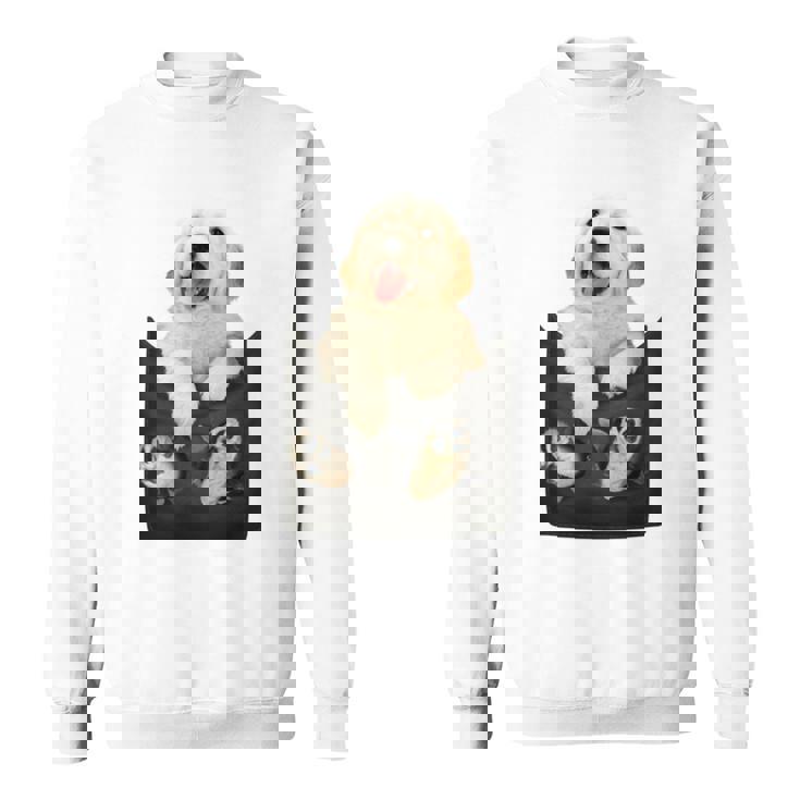 ゴールデンレトリバー ポケットに入った子犬 長袖tシャツ スウェットシャツ