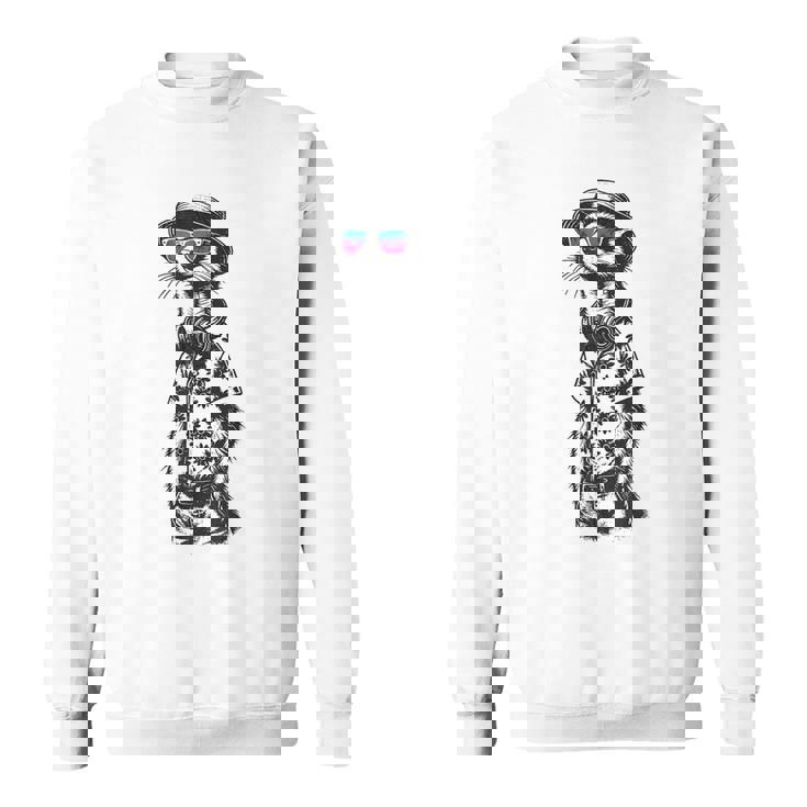 サングラスとヘッドフォンをしたミーアキャット スウェットシャツ