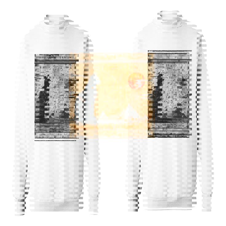 サンセット ピラミッド パピルス スクロール 砂漠 エジプトアート 猫 長袖tシャツ スウェットシャツ