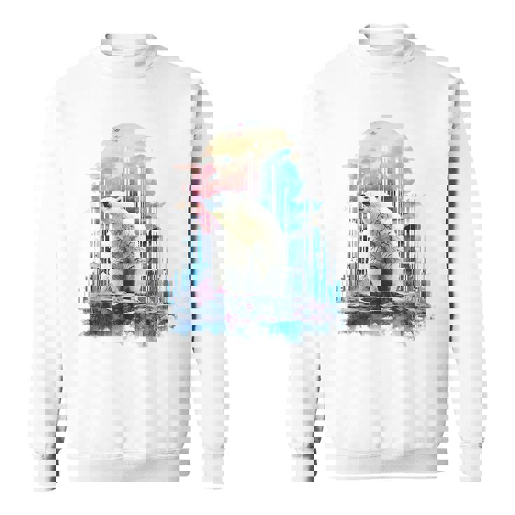 シロクマ 動物 カラフル 動物園 アート 描画 シロクマ スウェットシャツ