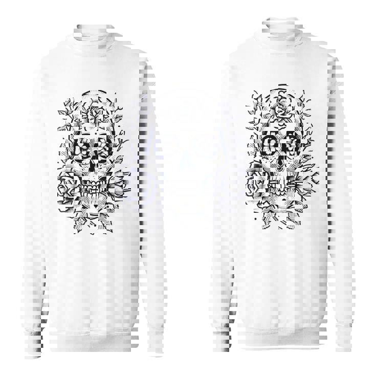 スカルと花の伝統的なタトゥースタイル スウェットシャツ