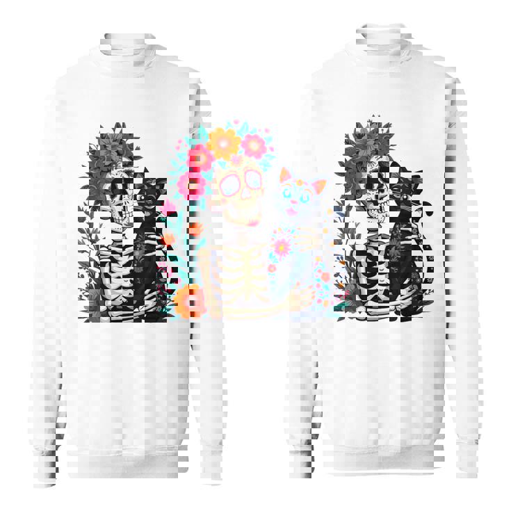 スケルトン ハグ 猫 シュガー スカル Día Los Muertos ハロウィン スウェットシャツ