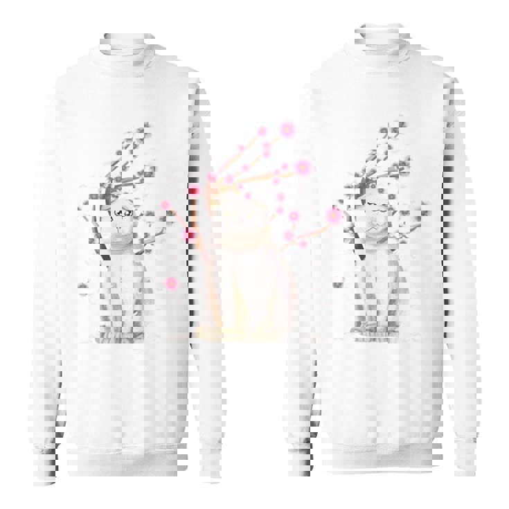 スコティッシュフォールド ネコ 桜の花 長袖tシャツ スウェットシャツ