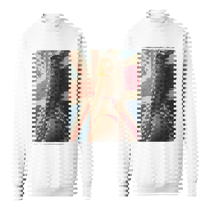 セクシーガールグラフィックtシャツ 「ホットピンナップガール&イギリスの旗」 長袖tシャツ スウェットシャツ