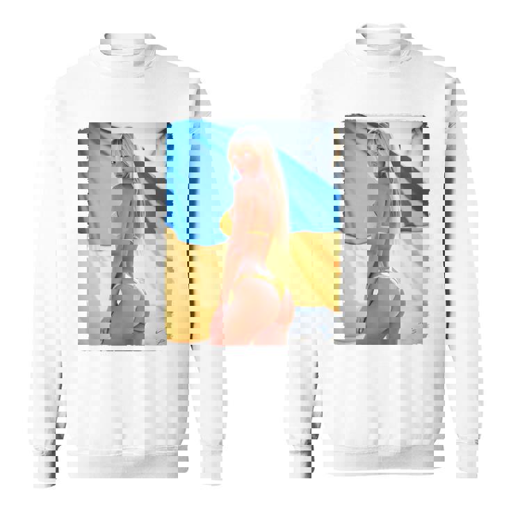 セクシーガールグラフィックtシャツ 「モダンピンナップガール&ウクライナ国旗2」 長袖tシャツ スウェットシャツ