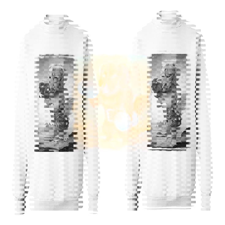 ダックスフンド 犬 筋トレ ウェイトリフティング ダンベル付き スウェットシャツ