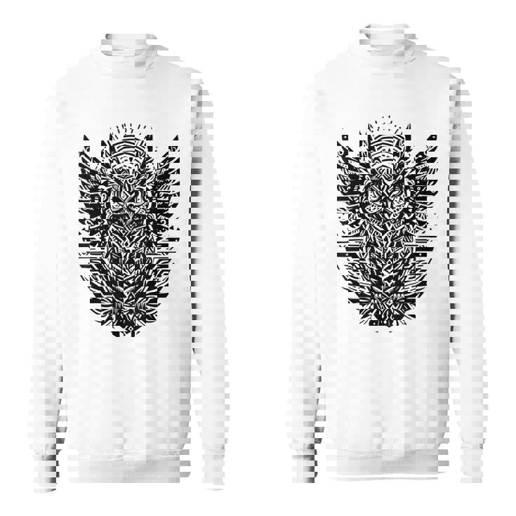 トライバル グレートフクロウ トーテム タトゥー 幾何学模様 スウェットシャツ