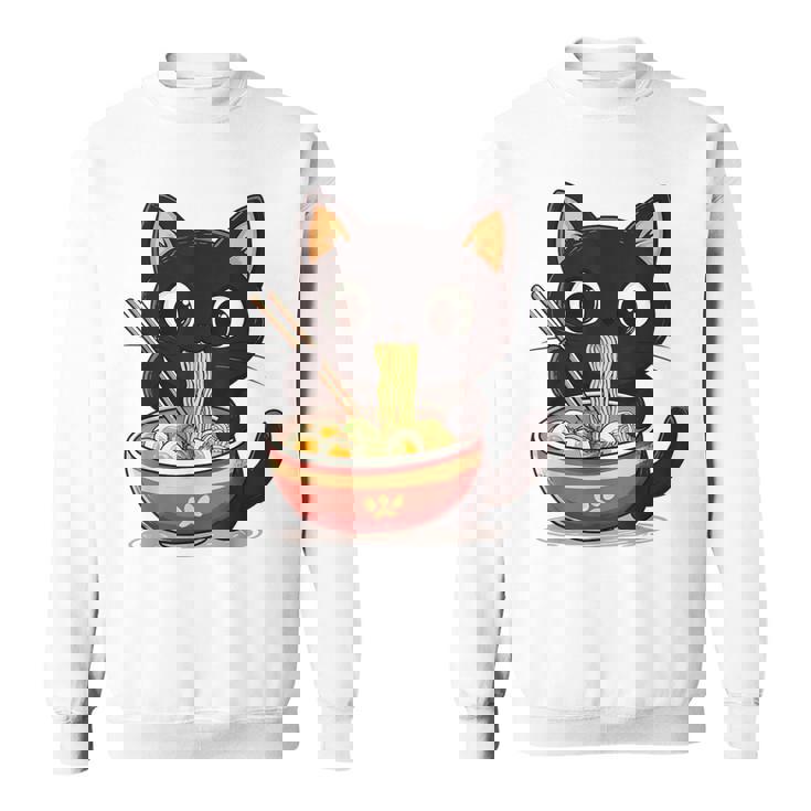 ヌードルキャット黒猫ラーメンデザイン スウェットシャツ
