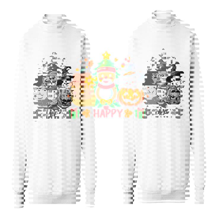 ハッピー、感謝祭、ハロウィン、メリークリスマス。 長袖tシャツ スウェットシャツ