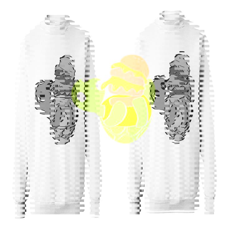 ハンバーガーを食べるかわいいカメ 面白いハンバーガー 長袖tシャツ スウェットシャツ