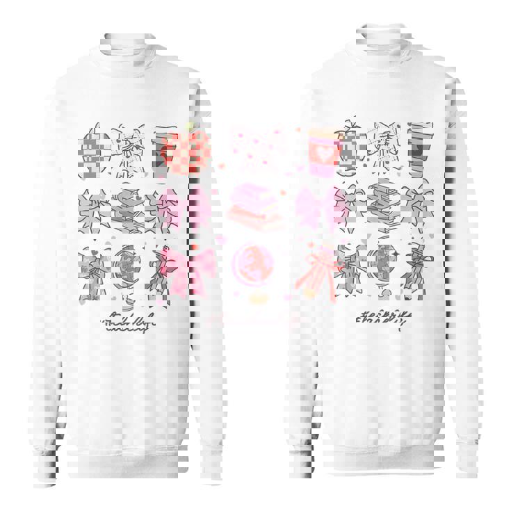 バレンタイン 教師 かわいい弓 アップル 地球儀 鉛筆 本 アート スウェットシャツ