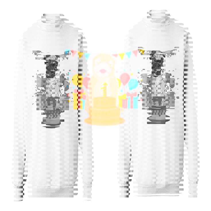 パグ 1歳 誕生日 お祝い ケーキ ペット 動物 犬 オーナー パグ スウェットシャツ