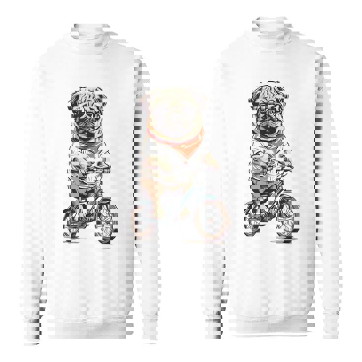 パグ いぬ イラスト パグ好き 犬好き 自転車 かわいい おもしろ レトロ かっこいい スウェットシャツ