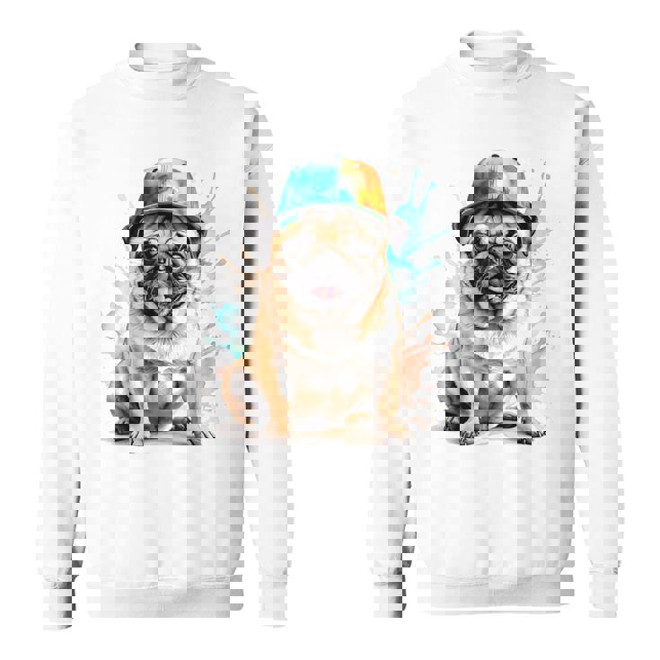 パグ、スナップバック キャップ、犬、カラフル、面白い、動物プリント スウェットシャツ