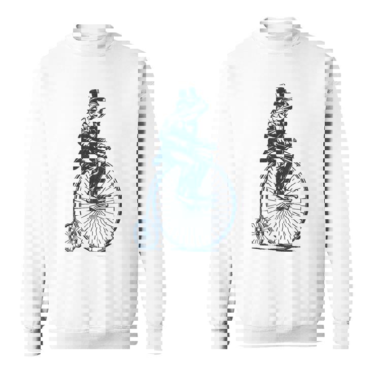 ビンテージのペニーファージング自転車に乗る粋なカエルのサイクリスト スウェットシャツ