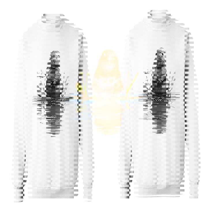 ビーバー 恋人 動物 アート イラスト グラフィック ビーバー スウェットシャツ