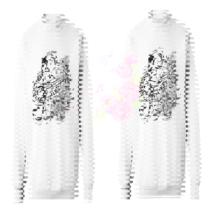 ピアノの鍵盤、音符、花 スウェットシャツ