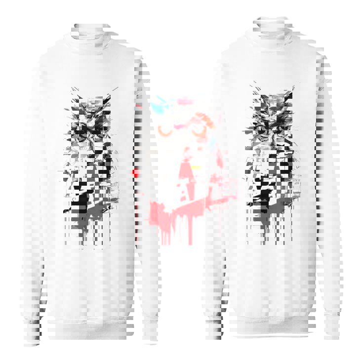 フクロウ アート 絵画 抽象 動物 描画 グラフィック フクロウ スウェットシャツ