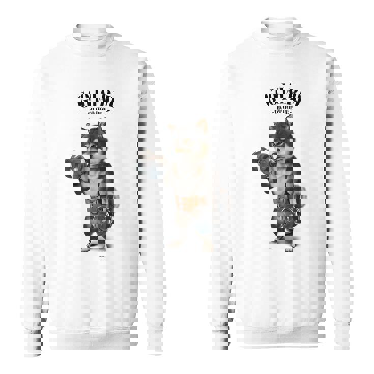 ブラック柴犬 筋トレ ダンベル付き フィットネスジム スウェットシャツ