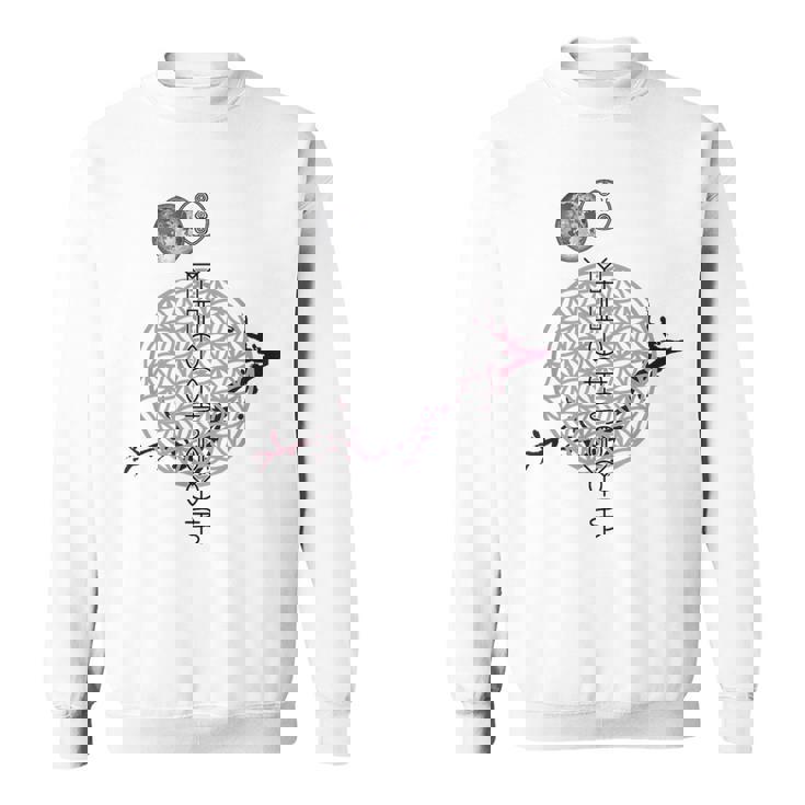 ホツマ文字 ヲシテ文字 フラワーオブライフ とほかみえみため とほかみゑひため 桜 月 アウワ 開運 言霊 宇宙 お守り スウェットシャツ