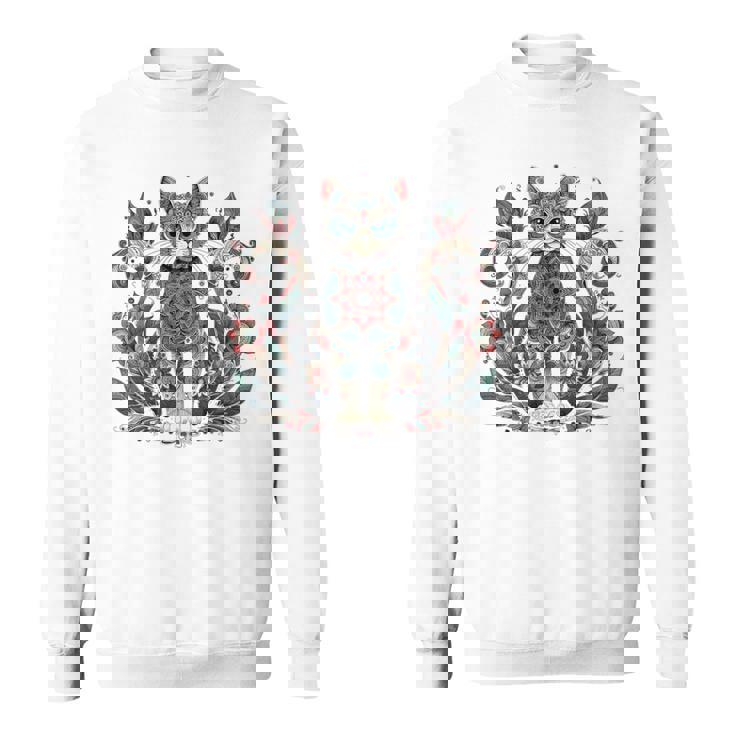 マンダラデザインのかわいい猫の曼荼羅。 長袖tシャツ スウェットシャツ