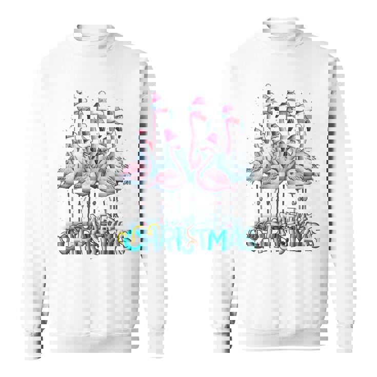 メリークリスマス フラミンゴスクワッド トロピカルスタイル 長袖tシャツ スウェットシャツ