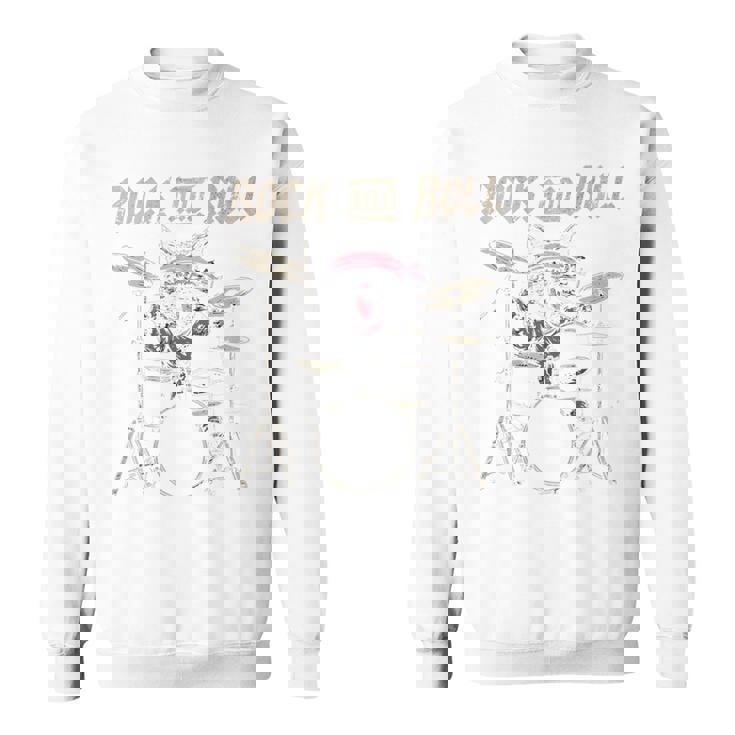 ロックンロール キャットドラム ヴィンテージ Rock Cat Drummer Art Back スウェットシャツ