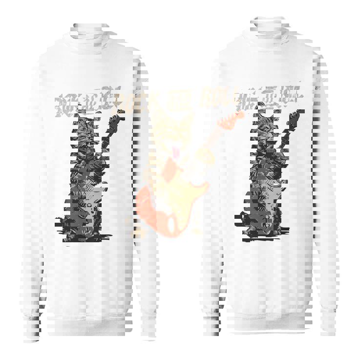 ロックンロール ギター 猫 ビンテージ Rock ギタリスト 猫 長袖tシャツ スウェットシャツ