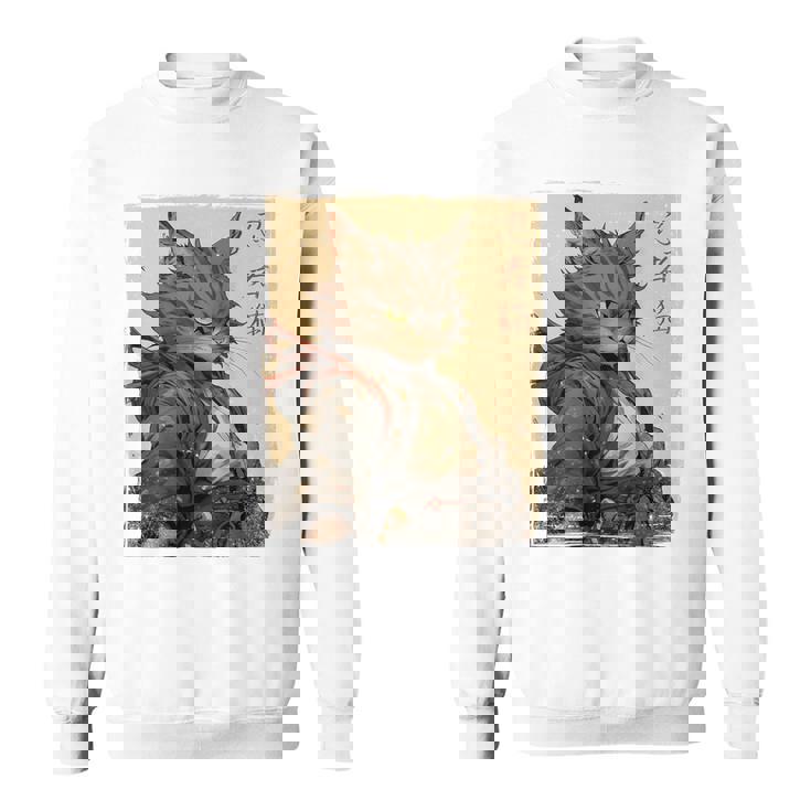 ヴィンテージ 日本の風景 侍 猫 漢字 Art Back スウェットシャツ