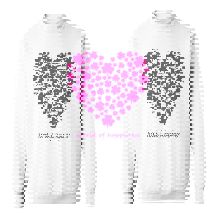 世界中の幸せを願う 可愛い ハート ピンク クローバー 反戦 平和 バックプリント スウェットシャツ