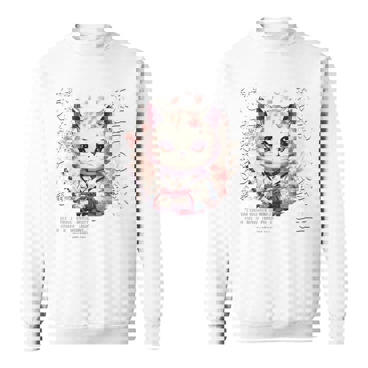 バックプリント 侍 猫戦士 日本人 忍者 キティ カワイイ スウェットシャツ