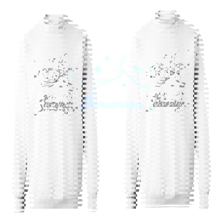 北海道 冬の風景 シマエナガのイラスト 雪の結晶 可愛い小鳥 長袖tシャツ スウェットシャツ