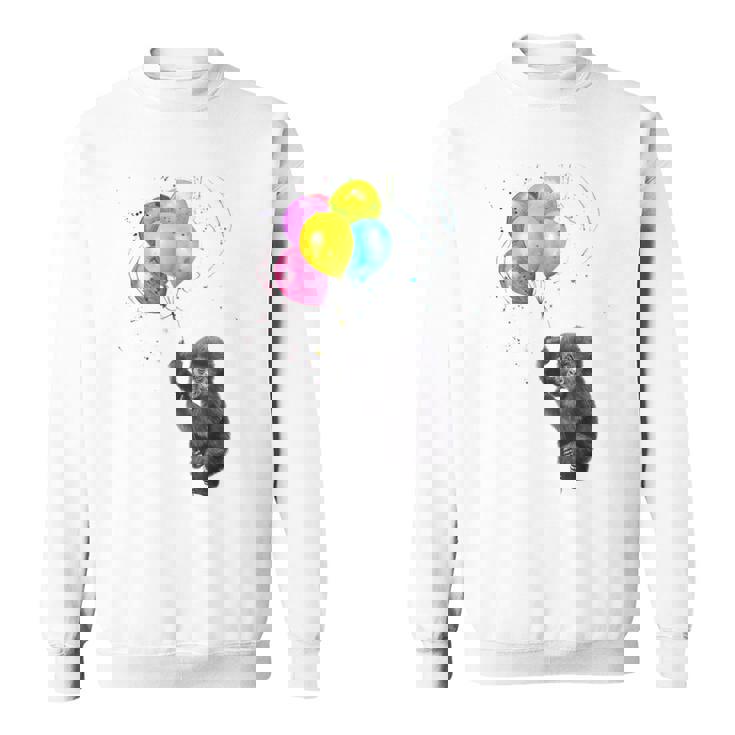 可愛い赤ちゃんのゴリラシルバーバックグラフィックバルーンアートワーク。 スウェットシャツ