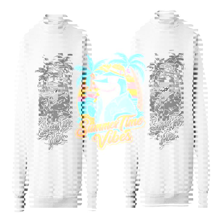 夏休み サメ ビーチ トロピカル サンセット ヤシの木 長袖tシャツ スウェットシャツ