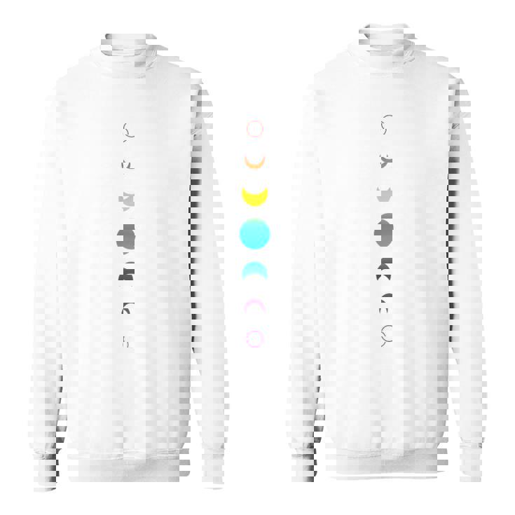 天空の月の満ち欠け バックプリント 虹の月天文学 スウェットシャツ