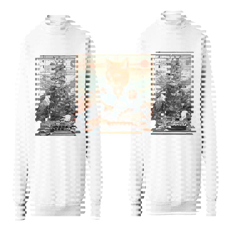 寿司好き ヴィンテージ 子猫 伝統 日本の芸術 猫 長袖tシャツ スウェットシャツ