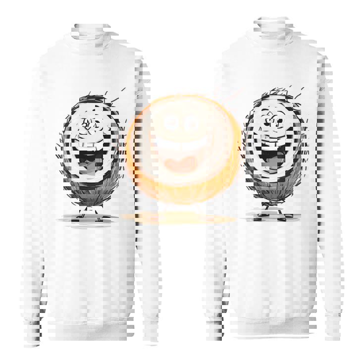 幸せな笑顔のココナッツの顔の漫画 長袖tシャツ スウェットシャツ
