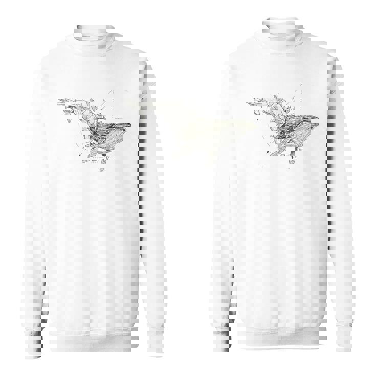 幾何学的クジラtシャツ メンズ シャツ レディース ブラック ホワイト スウェットシャツ