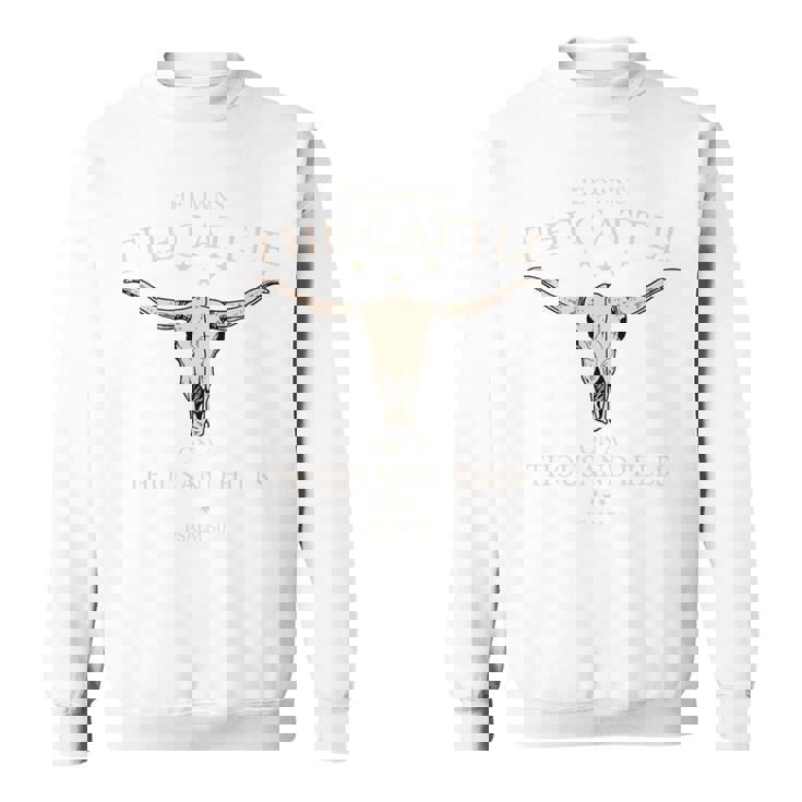 彼はザ・キャトル・オン・ア・サウザンド・ヒルズのクリスチャン・カウ・フェイス 長袖tシャツ スウェットシャツ