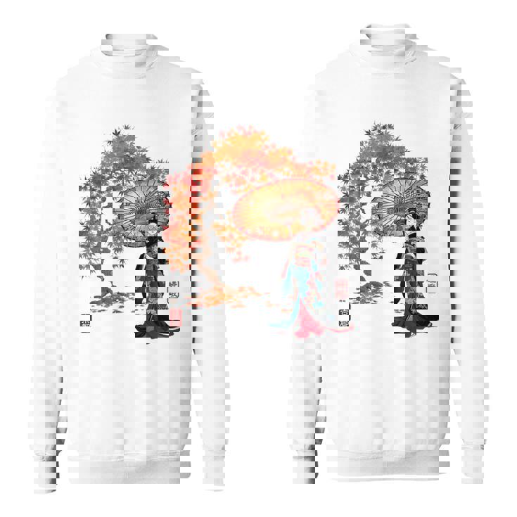 日本 浮世絵 京都 嵯峨 紅葉 和傘 美人 着物 スウェットシャツ