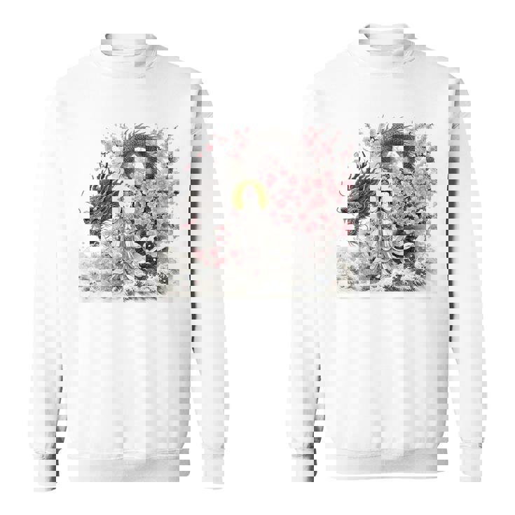 日本 浮世絵 観音菩薩 竜 桜 波 バックプリント スウェットシャツ