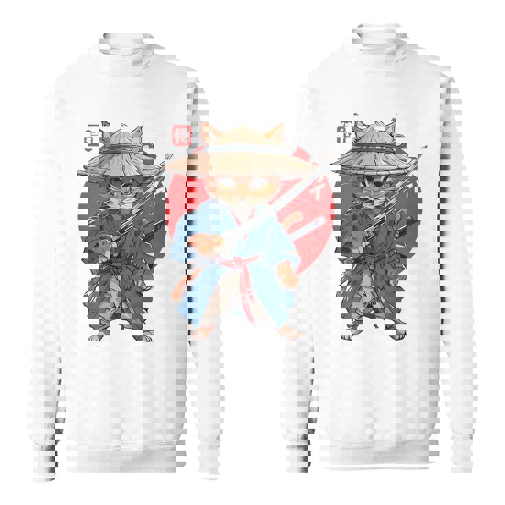 日本の侍 猫戦士 浮世侍 バックプリント スウェットシャツ