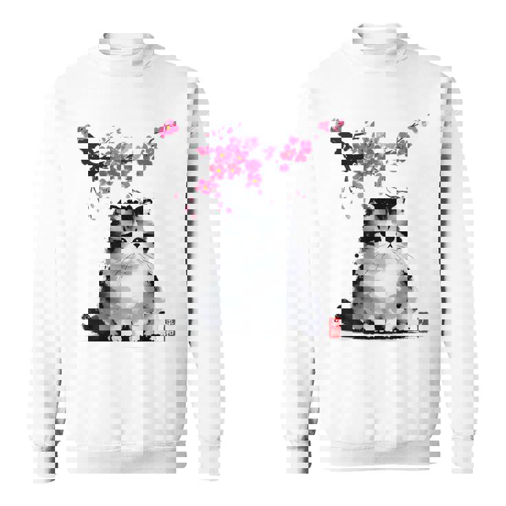 日本の墨絵マンチキン猫 桜 桜アート スウェットシャツ