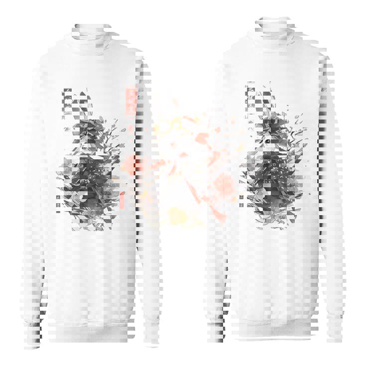 日本アート うさぎ 忍者 浮世絵 アニメスタイル サムライラビット スウェットシャツ