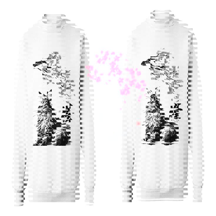 日本美術 メインクーン 猫 桜 桜 スウェットシャツ